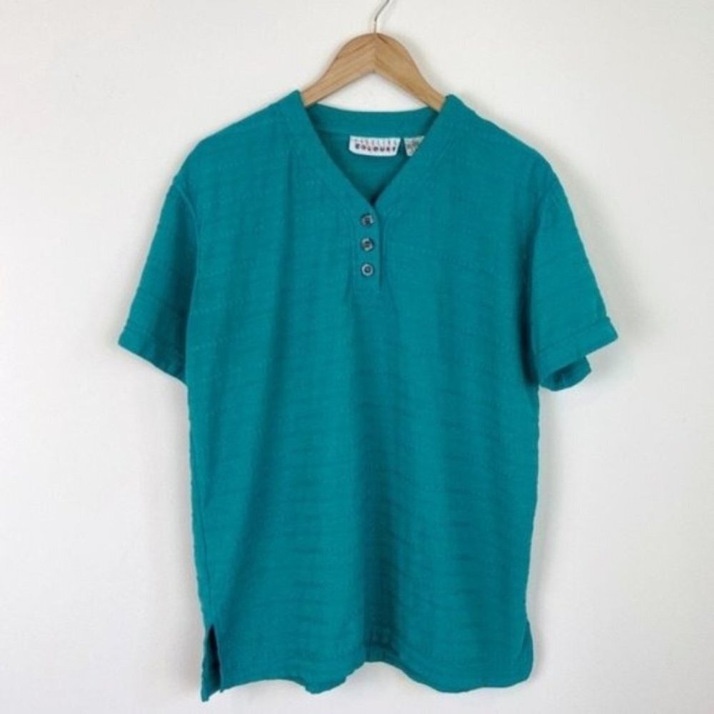 Vintage 90's Carolina Colours Teal Textured Henley Tee